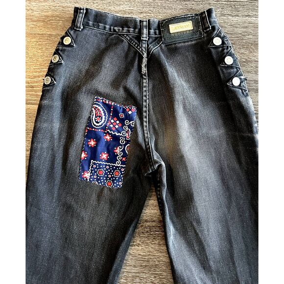 Vintage Lawman Jeans Sz 2 High Rise Black Denim Western Rodeo Patchwork Y2K RARE - Picture 4 of 16